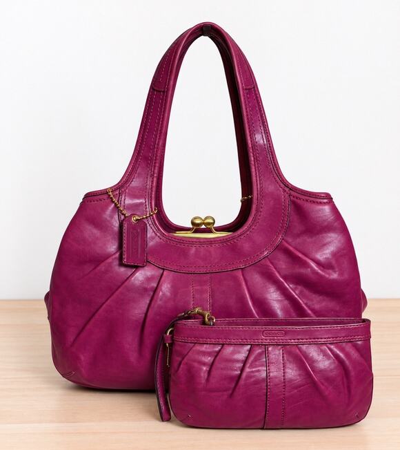 Coach Handbags - Y2K Coach 12248 Ergo Leather Pleated Framed Satchel Bag & Wristlet
